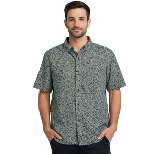 Outerknown Studio Shirt Men M Green Paisley Hawaiian Short‎ Sleeve Button Cotton